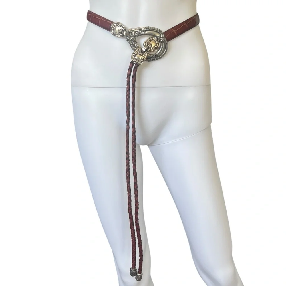 Vintage 90s Brown Double Braided Leather Belt Western Size Small / Medium